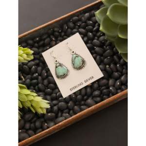 Navajo Handmade Black Jack Turquoise & Sterling <b>Silver</b> Drop <b>Earrings</b> Water Drop Shape - Product Image 4