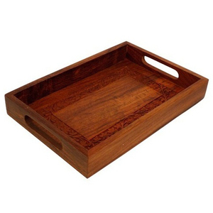 Vaisselle en bois au design élégant Plateau de petit-déjeuner en bois personnalisé Plateau de service en bois d'acacia avec poignées - Product Image 5