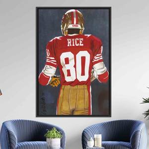 Arte en lienzo de Jerry Rice: decoración de pared con estampado deportivo, lienzo enmarcado en negro - Product Image 1