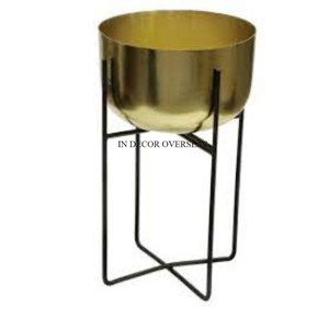 Macetas y jardineras decorativas de metal chapado en oro de alto grado para el hogar y el jardín con suministros de soporte de diseñador únicos de Color negro - Product Image 1