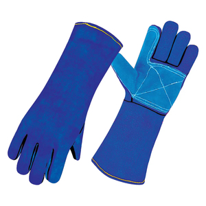 Guantes de Seguridad para Soldador de Cuero Vacuno Azul, Resistentes al Calor, de Uso General, con Puño de Seguridad, Reforzados, 11 oz, Industriales - Product Image 1