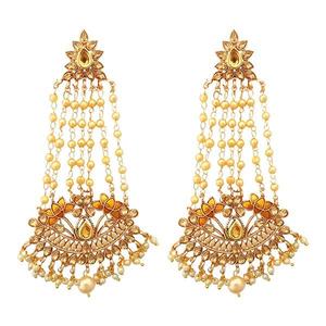 Kriaa Brown Boucles d'oreilles pendantes en perles plaquées or avec pierre autrichienne 1312952D - Product Image 1