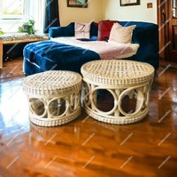 Tabouret industriel multifonctionnel en bambou, petit tabouret, support pour plantes, chaise pour bébé, console ronde avec incrustation d'os, écologique et durable