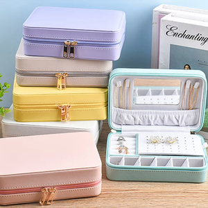 Sac de voyage pour bijoux de couleur unie avec miroir, boîte de rangement multifonctionnelle pour bijoux et cosmétiques - Product Image 5