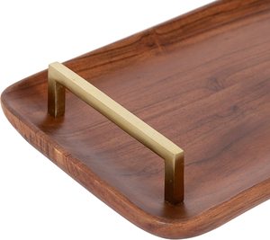 Forme étroite avec poignée en métal ensemble bois naturel rectangulaire fête de la nourriture plateau de service en bois plateau de service de luxe en bois - Product Image 2
