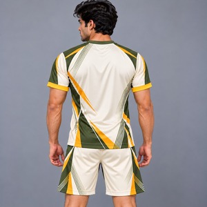 SALEH Ensemble de football pour homme en sublimation, vert et jaune, respirant, en polyester, maillot et short - Product Image 2