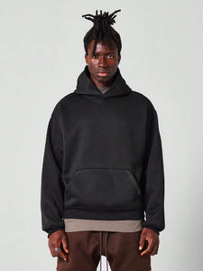 Sweat à capuche unisexe 500GSM 100% coton à épaules tombantes avec logo en relief pull personnalisable doublure polaire lourde d'hiver taille solide pour hommes - Product Image 6