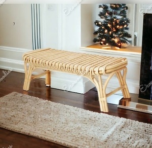 Bois solide intégral moderne des deux côtés du tabouret exquis incurvé tabouret long de tissage en bambou banc de visage Console d'incrustation d'os - Product Image 3