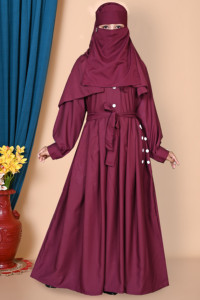 Modest Cotton Blend Self Design Burqa with <strong>Hijab</strong> Muslim Women Dress Islamic Clothing Long Sleeve Abaya Gown Dubai Style Outfit