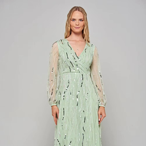 Vestido de Noche Largo Vintage para Mujer, con Lentejuelas y Cuentas, Diseño Sólido, Largo hasta el Suelo, Mangas Largas, para Banquetes, Fiestas y Salidas Informales - Product Image 1