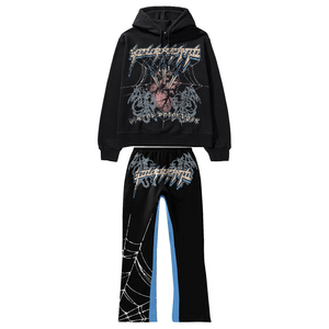 2024 nueva llegada Unisex ropa de calle personalizada estampado Vintage bajo demanda gráfico pesado grueso Sudadera con capucha y pantalones de chándal conjunto - Product Image 3