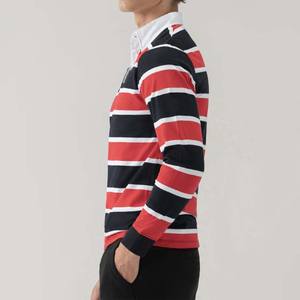 เสื้อรักบี้แขนยาวผ้าโพลีเอสเตอร์เนื้อนุ่ม คอติดกระดุม ลายทางตัดสี ผลิตจากโรงงานโดยตรง ขายดี รับสั่งทำตามแบบ - Product Image 6