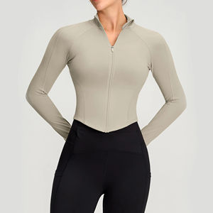 Veste de yoga classique pour femmes, respirante, légère, tissu extensible, fermeture éclair, manches longues, confortable, sportive, décontractée, tenue de yoga - Product Image 4