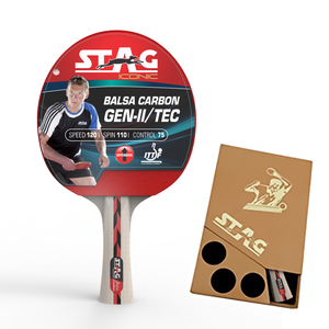 ไม้ปิงปอง Stag Iconic <span class=keywords><strong>Balsa</strong></span> Carbon Fiber Gen 2 รุ่นมืออาชีพ พร้อมเคส 11 ชั้น 15-19 นิ้ว ยางหน้าปิงปองแบบยาว - Product Image 1