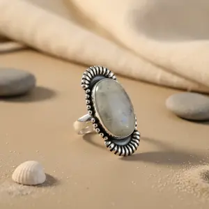 Conjunto de Joyería Fina de Plata 925 con Piedra Lunar, Anillo de Piedras Preciosas para Mujer, Regalo - Product Image 1