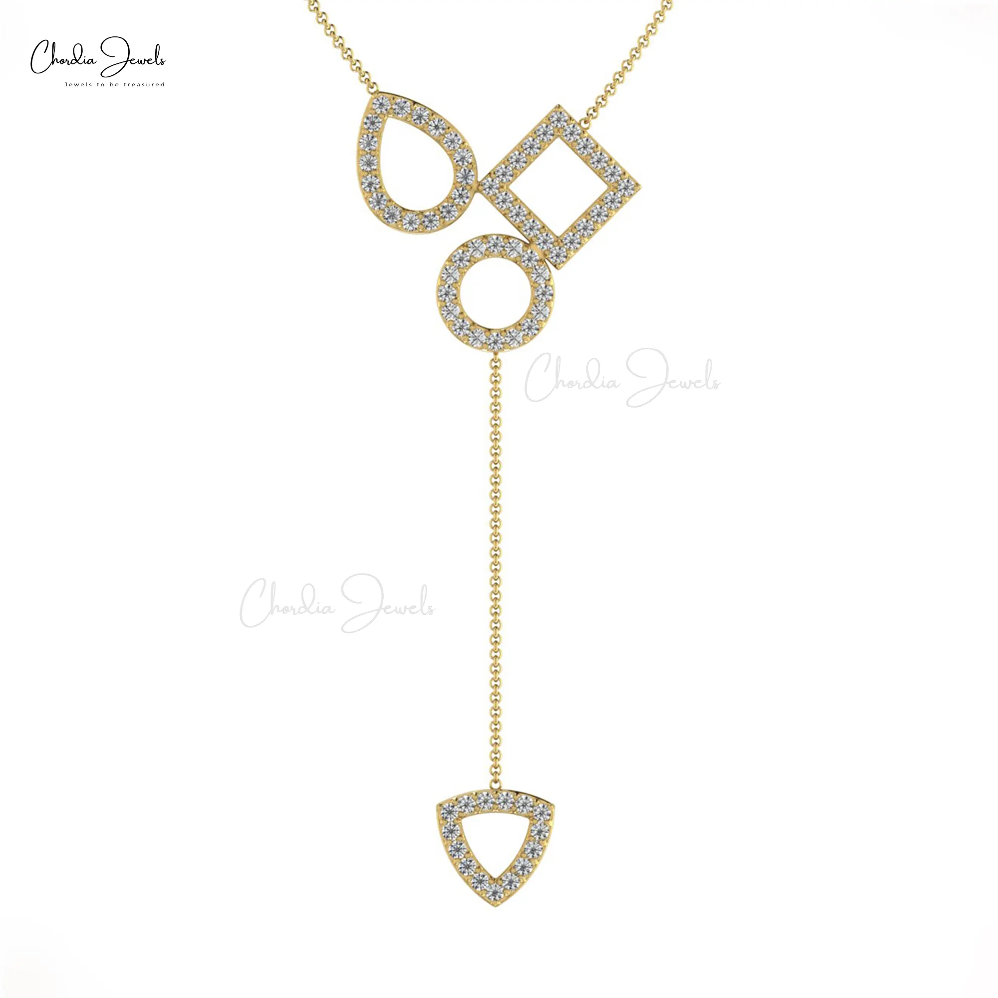 Halskette 14 Karat aus massivem Gold im Stil einer Krawatte mit Diamond Stones Drop Dangl ing Lariat Halskette für Frauen