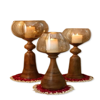 Bougeoir moderne en bois verre transparent pour la décoration intérieure centre de table de mariage accent de salon bougie en bois