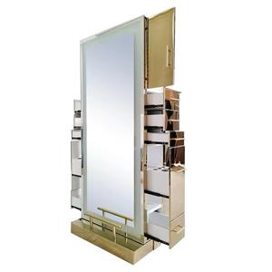 Miroir de Salon Moderne en Acier Inoxydable Doré, Meuble Double Face pour Coiffeur, Station de Coiffage Commerciale Non Pliable - Product Image 5