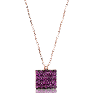 Collier en pierre de rubis de forme carrée, fabrication artisanale turque, argent sterling 925, bijoux à la mode - Product Image 5