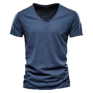 Camiseta de Verano para Hombre, 100% Algodón, Talla Grande, Lisa, Cuello en V, Manga Corta, Ecológica, Transpirable, Informal, para Fitness - Product Image 5