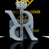 Pendentif Lettre R Unisexe Personnalisé Hip Hop en Moissanite VVS (Diamant Simulé) en Argent Sterling 925 Plaqué Or 24K, Délicat pour Soirée