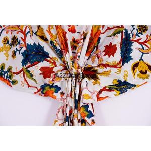 Robe Kaftan Indienne Noire en Coton à Motifs Floraux pour Femme, Longueur Midi, Cache-maillot de Plage, Ourlet Évasé à Pompons, Coupe Droite, Taille Naturelle, Été Automne - Product Image 3