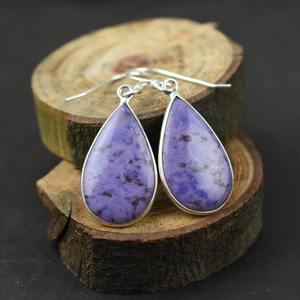 925 sello mejor calidad pendientes colgantes regalo de boda 925 plata esterlina sólida Charoite Spinner pendientes de alta calidad joyería - Product Image 3