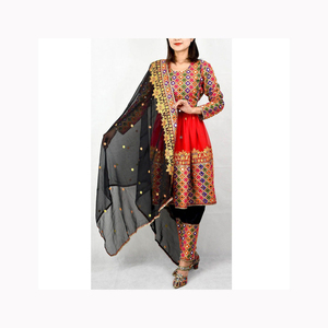Vestido étnico Salwar de diseñador para mujer, vestido elegante de Halloween, patrón de retazos, cuello bordado, alto Afghani Tribal, Boutique en línea - Product Image 1