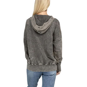 Sweat-shirts à capuche pour femmes en coton à manches longues, lavage à l'acide, à la mode, grande taille, uni, pour l'hiver - Product Image 2