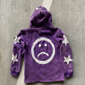 Unisex Acid Washed Embroidered Rhinestone Heavyweight 100% Cotton Fleece <b>Zipper</b>-Up Oversized Hoodie Winter Streetwear Customized - Product Image 4