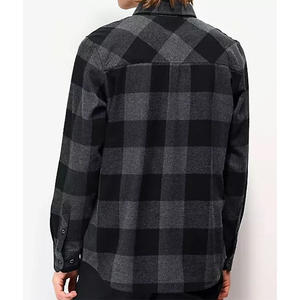 Chemise en flanelle à carreaux noire pour homme 100% coton, manches longues, col rabattu, avec poche poitrine, respirante, anti-froissement, approvisionnement OEM - Product Image 6