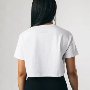 Camiseta de algodón de talla grande para mujer, Top recortado holgado de verano con logotipo personalizado y tela ecológica - Product Image 5