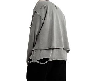 Venta al por mayor de ropa de calle Vintage personalizada para hombre, sudadera rasgada, ropa de calle, sudaderas con capucha para hombre, lavado con ácido - Product Image 4