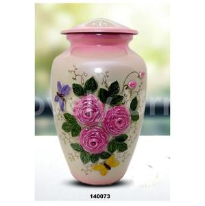 Hermosa urna de cremación de aluminio grande rosa para cenizas humanas con bolsa de terciopelo gratis - Product Image 1