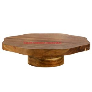 Wholesale Acacia Wood <b>Cake</b> Stand With Hexagonal Top Natural Solid Wood Dessert Display Platter For <b>Weddings</b> And Parties - Product Image 1