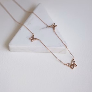 Collier de diamant, collier de papillon, collier de pendentif de papillon de l'or 14K solide 3, collier unique, diamant de papillon triple - Product Image 5