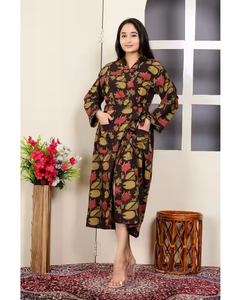 Peignoir kimono en coton à imprimé floral pour femmes avec manches longues Tissu doux pour le printemps et l'été Vêtements de nuit Robe de chambre Vêtements de plage - Product Image 6