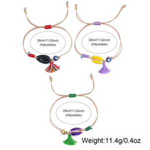 <span class=keywords><strong>Bracelet</strong></span> en coquillage de cowrie, bijoux de plage d'été Go2boho, charme en pompon coloré, <span class=keywords><strong>bracelet</strong></span> en corde tressée avec œil maléfique - Product Image 6
