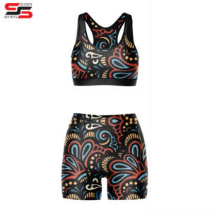 เซ็ตกางเกงขาสั้นเล่นกีฬาเข้ายิมบราสองชิ้นเซ็กซี่สปอร์ตบราออกกำลังกายโยคะฟิตเนสเอวสูง - Product Image 1