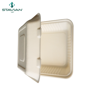 Clamshell nuevo desechable 100% fibras sin PFAS vajilla ecológica 8x8 pulgadas a base de plantas 3 compartimentos para alimentos - Product Image 3