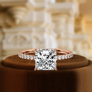 Bague de fiançailles en or blanc 14 carats massif, sertie d'un halo pavé, avec un diamant de 1 carat, taille princesse, créé en laboratoire, certifié IGI, meilleur cadeau pour elle - Product Image 5