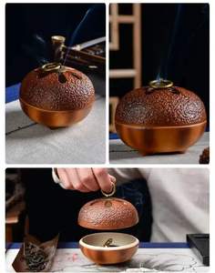 Quemador de incienso sin humo de lujo de latón metálico con tema establecido para fragancia de incienso puro sin humo - Product Image 5