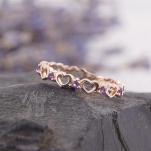 Anillo de Compromiso y Boda de Plata de Ley 925 con Amatista, Estilo Bohemio, Hecho a Mano, Regalo de Moda para Mujer - Product Image 1