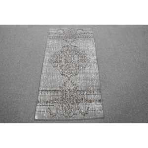 พรมวินเทจ, พรมตุรกีขนาดเล็ก 2.2x4.5 ฟุต, พรมลายอิคัตสีน้ำตาลเทา - Product Image 1