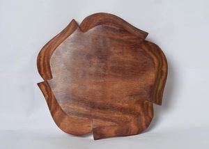 Plateau de service en bois avec 5 compartiments, design rond en forme de feuille, couleur naturelle, peint à la main, non toxique, moderne - Product Image 5