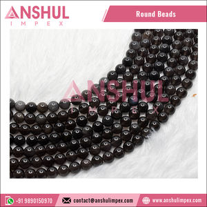 Perles lisses en obsidienne argentée (6 mm) très demandées, pierres précieuses naturelles en obsidienne argentée pour la fabrication de bijoux Anshul - Product Image 2