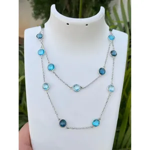 Collar de Plata 925 con Cadena de Topacio Azul para Regalo - Product Image 1