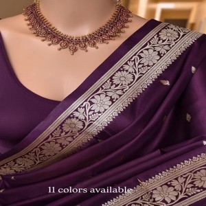 Sari de Seda Banarasi Pura VASTRA COTTAGE con Diseño de Zari Tejido a Mano en Toda la Superficie, Pallu Rico y Blusa de Seda de Contraste Suave - Product Image 6