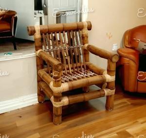 Troncos de bambú modernos de un solo asiento, ideales para jardín, interior, exterior, versátil, silla de comedor de bajo asiento con reposabrazos - Product Image 3