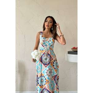 Robe en mousseline de soie orange à lacets sur le devant, vente en gros - Product Image 4